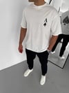 Unisex Bisiklet Yaka Baskılı Oversize T-shirt - Beyaz