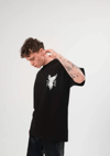 Unisex Bisiklet Yaka Baskılı Oversize T-shirt - Siyah