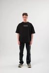 Unisex Bisiklet Yaka Baskılı Oversize T-shirt - Siyah