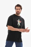 Unisex Bisiklet Yaka Baskılı Oversize T-shirt - Siyah