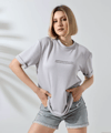 Unisex Bisiklet Yaka Baskılı Slim Fit T-shirt - Boyalı Gri