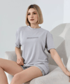 Unisex Bisiklet Yaka Baskılı Slim Fit T-shirt - Boyalı Gri