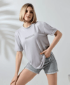 Unisex Bisiklet Yaka Baskılı Slim Fit T-shirt - Boyalı Gri
