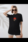 Unisex Bisiklet Yaka Baskılı T-shirt - Siyah