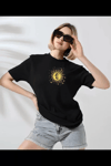 Unisex Bisiklet Yaka Baskılı T-shirt - Siyah