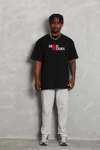 Unisex Bisiklet Yaka Double Oversize Baskılı T-shirt - Siyah