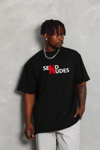 Unisex Bisiklet Yaka Double Oversize Baskılı T-shirt - Siyah