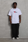 Unisex Bisiklet Yaka Double Oversize Baskılı T-shirt - Beyaz