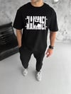Unisex Bisiklet Yaka Katlanan Baskılı T-shirt - Siyah