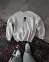 Unisex Bisiklet Yaka Ön Ve Arka Baskılı Sweatshirt - Beyaz