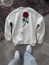 Unisex Bisiklet Yaka Ön Ve Arka Baskılı Sweatshirt - Beyaz