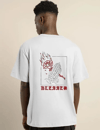 Unisex Bisiklet Yaka Oversize Baskılı T-shirt - Beyaz