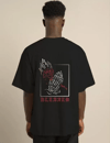 Unisex Bisiklet Yaka Oversize Baskılı T-shirt - Siyah