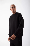 Unisex Biskilet Yaka Üç İplik Sweatshirt - Siyah