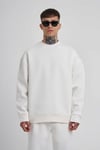 Unisex Biskilet Yaka Üç İplik Sweatshirt - Beyaz