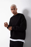 Unisex Biskilet Yaka Üç İplik Sweatshirt - Siyah