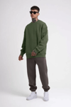 Unisex Biskilet Yaka Üç İplik Sweatshirt - Haki