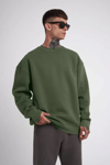 Unisex Biskilet Yaka Üç İplik Sweatshirt - Haki