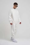 Unisex Biskilet Yaka Üç İplik Sweatshirt - Beyaz