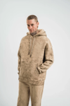 Unisex Double Oversize Kapşonlu Yıkamalı Sweatshirt - Bej