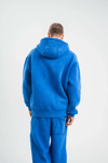 Unisex Double Oversize Kapşonlu Yıkamalı Sweatshirt - Mavi