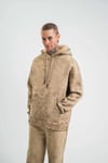 Unisex Double Oversize Kapşonlu Yıkamalı Sweatshirt - Bej