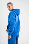 Unisex Double Oversize Kapşonlu Yıkamalı Sweatshirt - Mavi