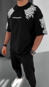 Unisex Flok Kabartma Baskılı T-shirt - Siyah