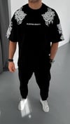 Unisex Flok Kabartma Baskılı T-shirt - Siyah