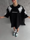 Unisex Flok Kabartma Baskılı T-shirt - Siyah