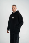 Unisex Kapşonlu Uzun Kol Patchli Nakışlı Sweatshirt - Siyah