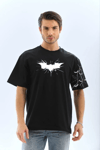 Unisex Ön Ve Kol Baskılı Oversize T-shirt - Siyah