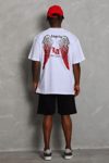 Unisex Oversize Baskılı Bisiklet Yaka T-shirt - Beyaz