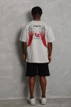 Unisex Oversize Baskılı Bisiklet Yaka T-shirt - Gri