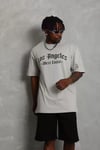 Unisex Oversize Baskılı Bisiklet Yaka T-shirt - Gri