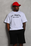 Unisex Oversize Baskılı Bisiklet Yaka T-shirt - Beyaz