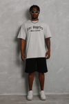 Unisex Oversize Baskılı Bisiklet Yaka T-shirt - Gri