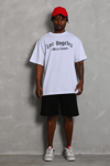 Unisex Oversize Baskılı Bisiklet Yaka T-shirt - Beyaz
