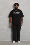 Unisex Oversize Baskılı Bisiklet Yaka T-shirt - Siyah