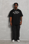 Unisex Oversize Baskılı Bisiklet Yaka T-shirt - Siyah
