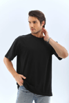 Unisex Oversize Düz Bisiklet Yaka T-shirt - Siyah