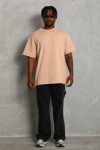 Unisex Oversize Düz Bisiklet Yaka T-shirt - Bej