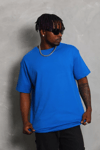 Unisex Oversize Düz Bisiklet Yaka T-shirt - Mavi