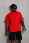 Unisex Oversize Düz Bisiklet Yaka T-shirt - Kırmızı