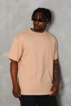 Unisex Oversize Düz Bisiklet Yaka T-shirt - Bej