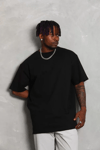 Unisex Oversize Düz Bisiklet Yaka T-shirt - Siyah