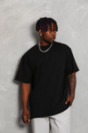 Unisex Oversize Düz Bisiklet Yaka T-shirt - Siyah