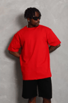 Unisex Oversize Düz Bisiklet Yaka T-shirt - Kırmızı