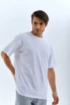Unisex Oversize Düz Bisiklet Yaka T-shirt - Beyaz