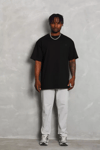 Unisex Oversize Düz Bisiklet Yaka T-shirt - Siyah